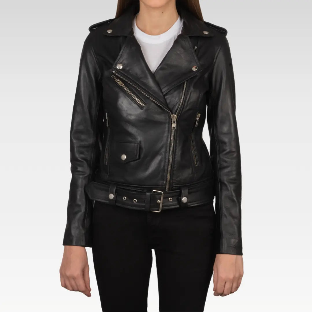 Alison Black Leather Biker Jacket